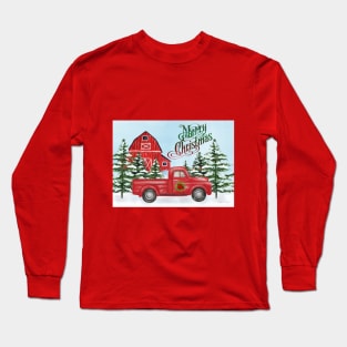 Christmas Barn And Truck A Long Sleeve T-Shirt